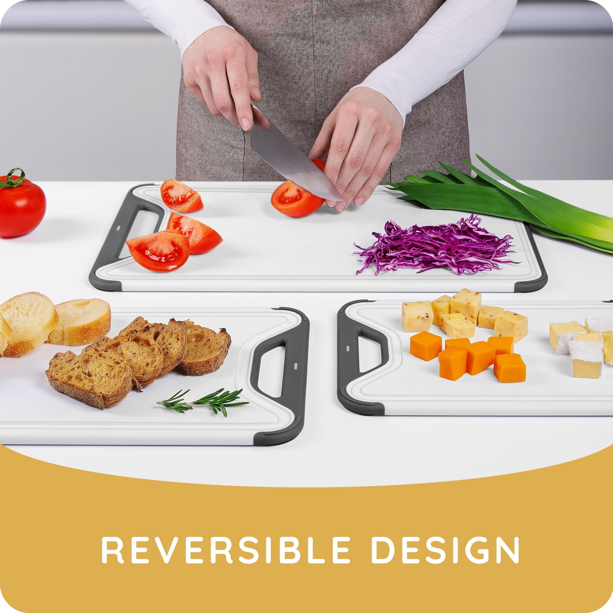 𝐁𝐏𝐀-𝐅𝐫𝐞𝐞 Cutting Boards for Kitchen - Plastic Cutting Board Set of 3, Dishwasher Safe Cutting Boards with Juice Grooves, Thick Chopping Boards for Meat, Veggies, Fruits, Non-Slip (Black)